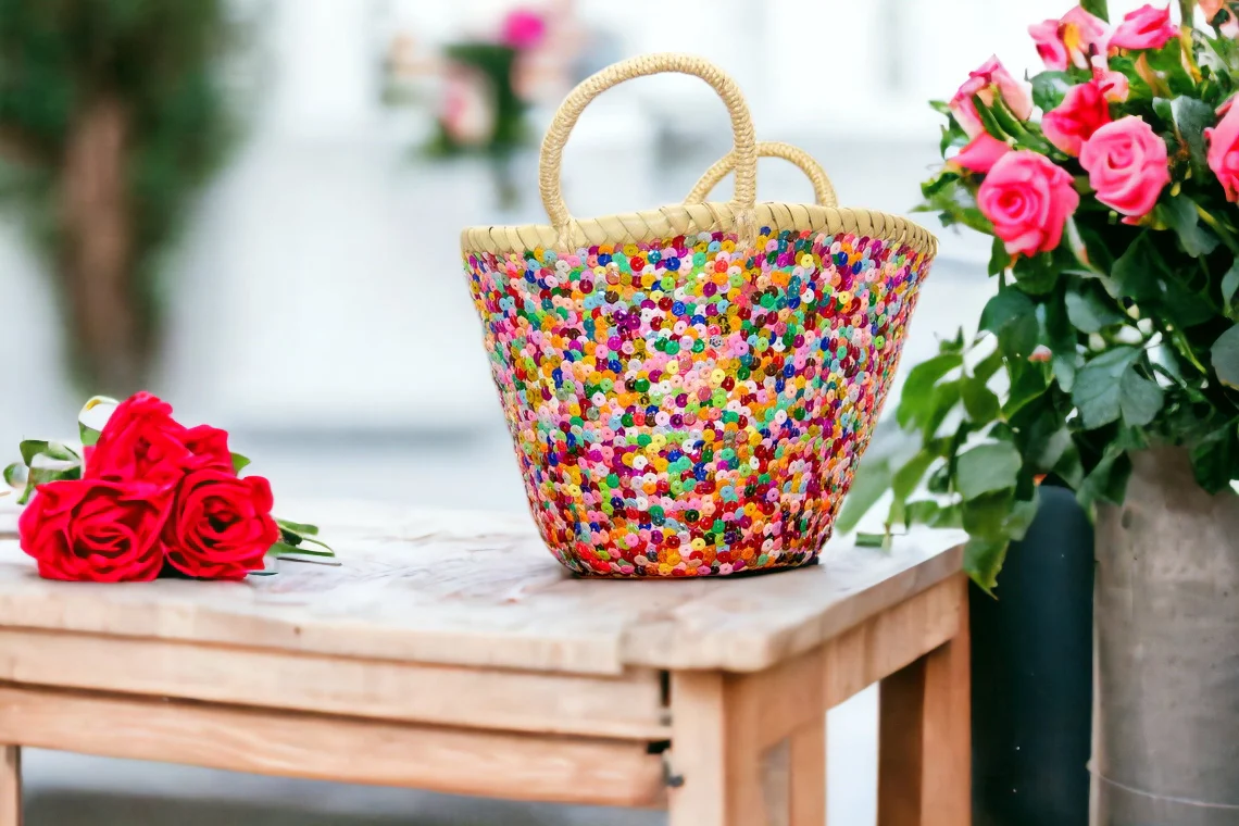 Multicolored Small Basket with Sequin - Image 4